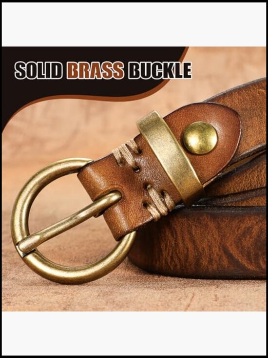 Genuine Leather Belt with Gold Vintage Brass Buckle for Women main image 5